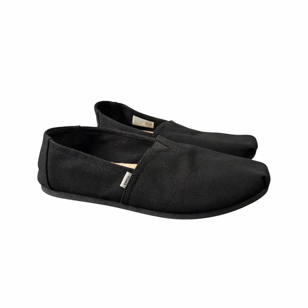 Toms Size 7.5 Women’s Canvas Slip On Flat Shoes All Black Textile Upper Used